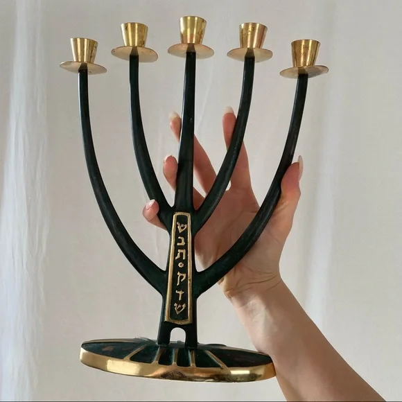 {SOLD} Mid-century Modern Brass Candelabra Menorah - Picture 4 of 12